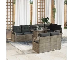 Lauko baldų komplektas Sodo Sofų Rinkinys su pagalve 9 pcs Pilka Poli ratanas