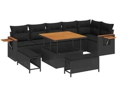 Sodo Sofų Rinkinys su pagalve 9 pcs Juoda