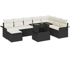 Sodo Sofų Rinkinys su pagalve 9 pcs Juoda ir kreminė