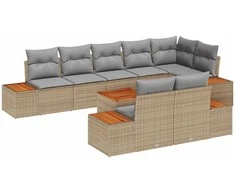 Lauko baldų komplektas Sodo Sofų Rinkinys su pagalve 9 pcs Smėlio Poli ratanas