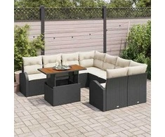 Lauko baldų komplektas Sodo Sofų Rinkinys su saugykla 9 pcs Juoda Poli ratanas
