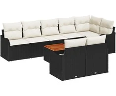 Lauko baldų komplektas Sodo Sofų Rinkinys su pagalve 9 pcs Juoda poliratanas