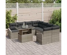 Lauko baldų komplektas Sodo Sofų Rinkinys su saugykla 9 pcs Pilka Poli ratanas
