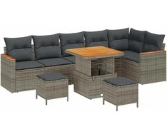 Lauko baldų komplektas Sodo Sofų Rinkinys 9 pcs Pilka poliratanas