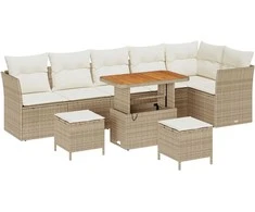Sodo Sofų Rinkinys su pagalve 9 pcs smėlio ir kreminės spalvos