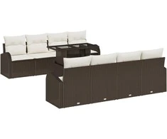Sodo Sofų Rinkinys su pagalve 9 pcs Ruda Poli ratanas