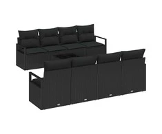 Sodo Sofų Rinkinys su pagalve 9 pcs Juoda poliratanas