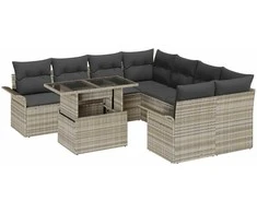 Lauko baldų komplektas Sodo Sofų Rinkinys su pagalve 9 pcs Šviesiai pilka poliratanas