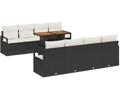 Sodo Sofų Rinkinys su pagalve su pagalve 9 pcs Juoda ir kreminė