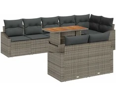 Sodo Sofų Rinkinys su saugykla 9 pcs Pilka Poli ratanas
