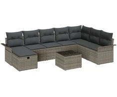 Sodo Sofų Rinkinys su pagalve 9 pcs Pilka poliratanas