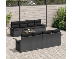 Lauko baldų komplektas Sodo Sofų Rinkinys su pagalve 9 pcs Juoda poliratanas