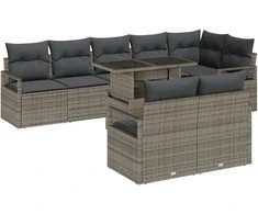 Lauko baldų komplektas Sodo Sofų Rinkinys su pagalve 9 pcs Pilka Poli ratanas