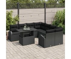 Lauko baldų komplektas Sodo Sofų Rinkinys su saugykla 9 pcs Juoda poliratanas