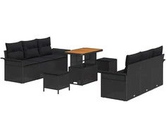 Lauko baldų komplektas Sodo Sofų Rinkinys su pagalve 9 pcs Juoda poliratanas