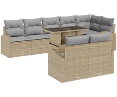 Lauko baldų komplektas Sodo Sofų Rinkinys su pagalve 9 pcs Smėlio Poli ratanas