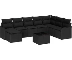 Lauko baldų komplektas Sodo Sofų Rinkinys 9 pcs Juoda poliratanas