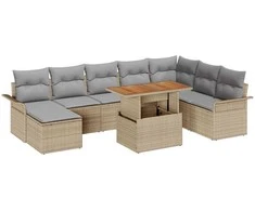 Lauko baldų komplektas Sodo Sofų Rinkinys su saugykla 9 pcs Smėlio Poli ratanas