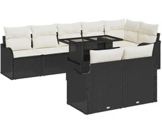 Sodo Sofų Rinkinys su pagalve 9 pcs Juoda Poli ratanas