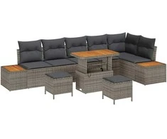 Lauko baldų komplektas Sodo Sofų Rinkinys 9 pcs Pilka poliratanas