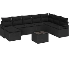Lauko baldų komplektas Sofos komplektas su pagalve 9 pcs Juoda poliratanas