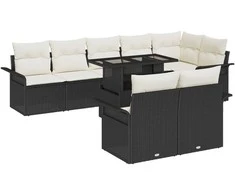 Lauko baldų komplektas Sodo Sofų Rinkinys su pagalve 9 pcs Juoda Poli ratanas