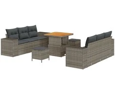 Lauko baldų komplektas Sodo Sofų Rinkinys su saugykla 9 pcs Pilka Poli ratanas