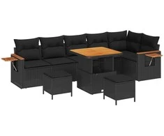 Sodo Sofų Rinkinys su pagalve 9 pcs Juoda