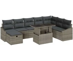 Lauko baldų komplektas Sodo Sofų Rinkinys 9 pcs Pilka poliratanas