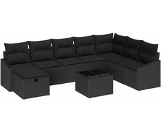 Lauko baldų komplektas Sodo Sofų Rinkinys su pagalve 9 pcs Juoda Poli ratanas