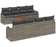 Lauko baldų komplektas Sodo Sofų Rinkinys su pagalve 9 pcs Pilka poliratanas