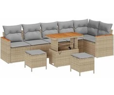 Lauko baldų komplektas Sodo Sofų Rinkinys 9 pcs Smėlio poliratanas