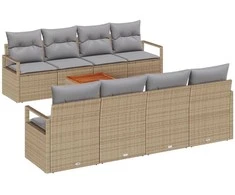 Lauko baldų komplektas Sodo Sofų Rinkinys su pagalve 9 pcs Smėlio poliratanas