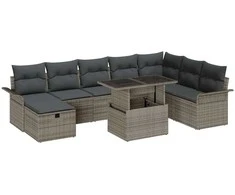 Lauko baldų komplektas Sodo Sofų Rinkinys su pagalve 9 pcs Pilka Poli ratanas