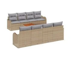 Lauko baldų komplektas Sodo Sofų Rinkinys 9 pcs Bežinė ir šviesiai pilka poliratanas