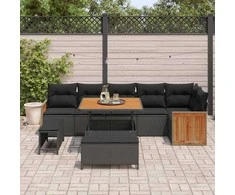 Sodo Sofų Rinkinys su pagalve 9 pcs Juoda
