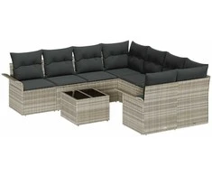 Lauko baldų komplektas Sodo Sofų Rinkinys 9 pcs Šviesiai pilka Poli ratanas