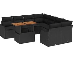 Lauko baldų komplektas Sodo Sofų Rinkinys su saugykla 9 pcs Juoda Poli ratanas