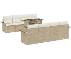 Lauko baldų komplektas Sodo Sofų Rinkinys su pagalve 9 pcs Smėlio Poli ratanas