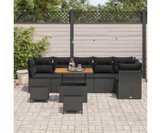 Lauko baldų komplektas Sodo Sofų Rinkinys 9 pcs Juoda poliratanas