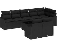 Lauko baldų komplektas Sodo Sofų Rinkinys su saugykla 9 pcs Juoda poliratanas
