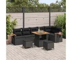 Sodo Sofų Rinkinys su pagalve 9 pcs Juoda