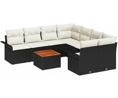 Lauko baldų komplektas Sodo Sofų Rinkinys su pagalve 9 pcs Juoda poliratanas