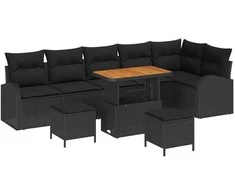 Lauko baldų komplektas Sodo Sofų Rinkinys su pagalve 9 pcs Juoda poliratanas