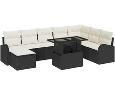 Lauko baldų komplektas Sodo Sofų Rinkinys su saugykla 9 pcs Juoda Poli ratanas