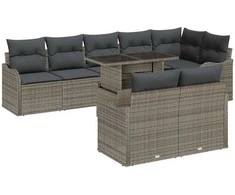 Lauko baldų komplektas Lauko poilsio komplektas su pagalve 9 pcs Pilka Poli ratanas