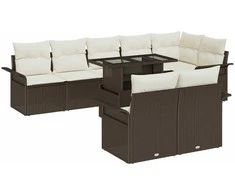 Sodo Sofų Rinkinys su pagalve 9 pcs Ruda Poli ratanas