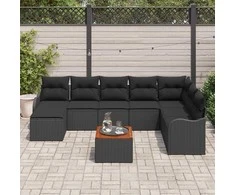 Lauko baldų komplektas Sodo Sofų Rinkinys su pagalve 9 pcs Juoda poliratanas