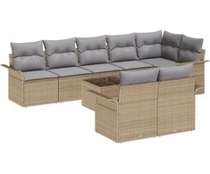 Lauko baldų komplektas Sodo Sofų Rinkinys su saugykla 9 pcs Smėlio poliratanas