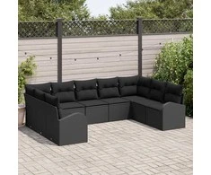 Sodo Sofų Rinkinys su pagalve 9 pcs Juoda poliratanas
